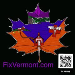Maple leaf with housing, education, small businesses, healthcare connection